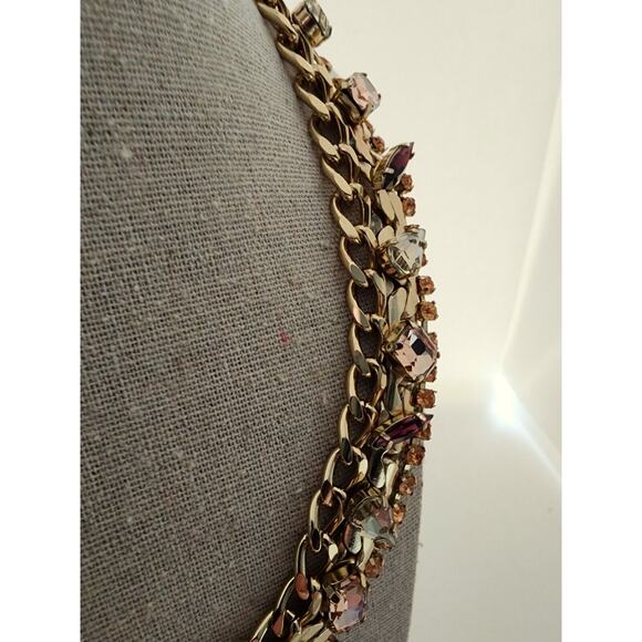 NECKLACE-CHOKER-COLLAR-BANANA REPUBLIC-Gold-Multi Rhinestones-Bling-Classic - Picture 12 of 16